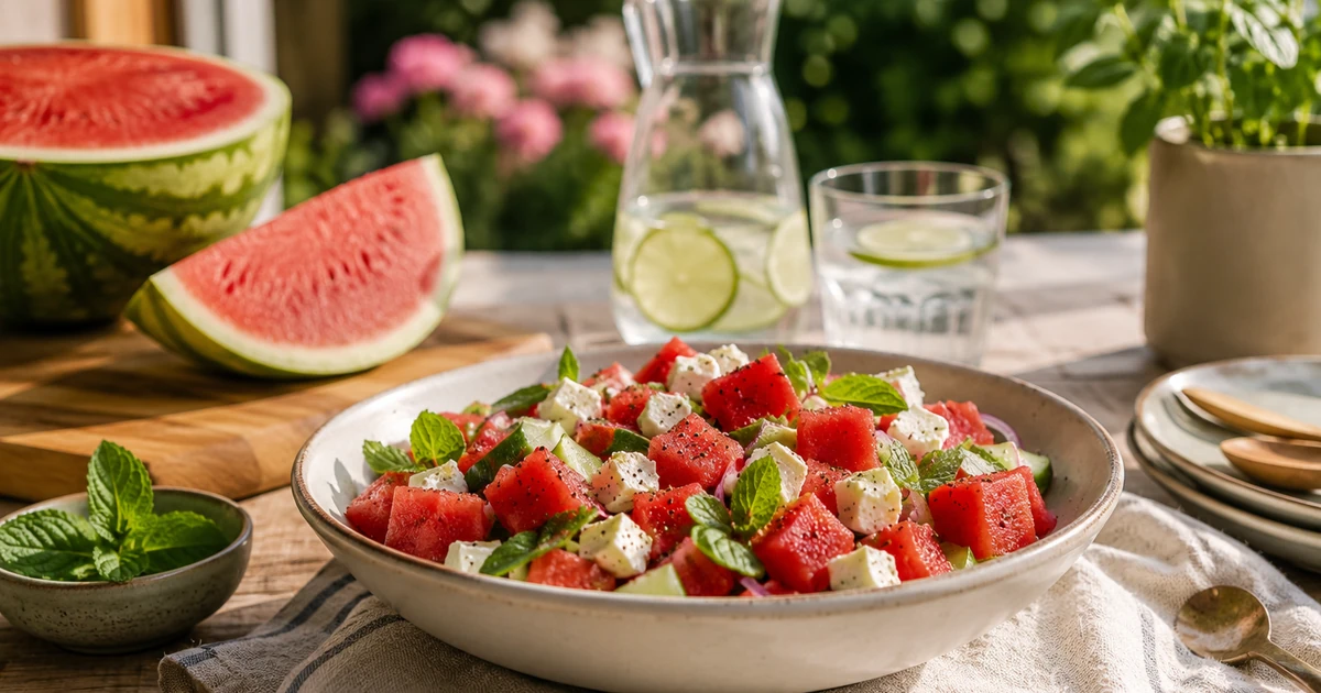 Wassermelonen-Salat mit Feta und Minze