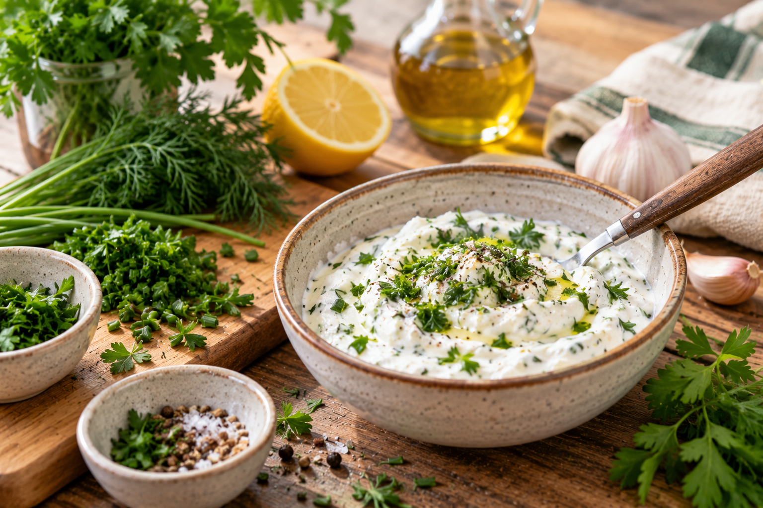 Schafjoghurt-Kräuter-Dip in einer Schüssel