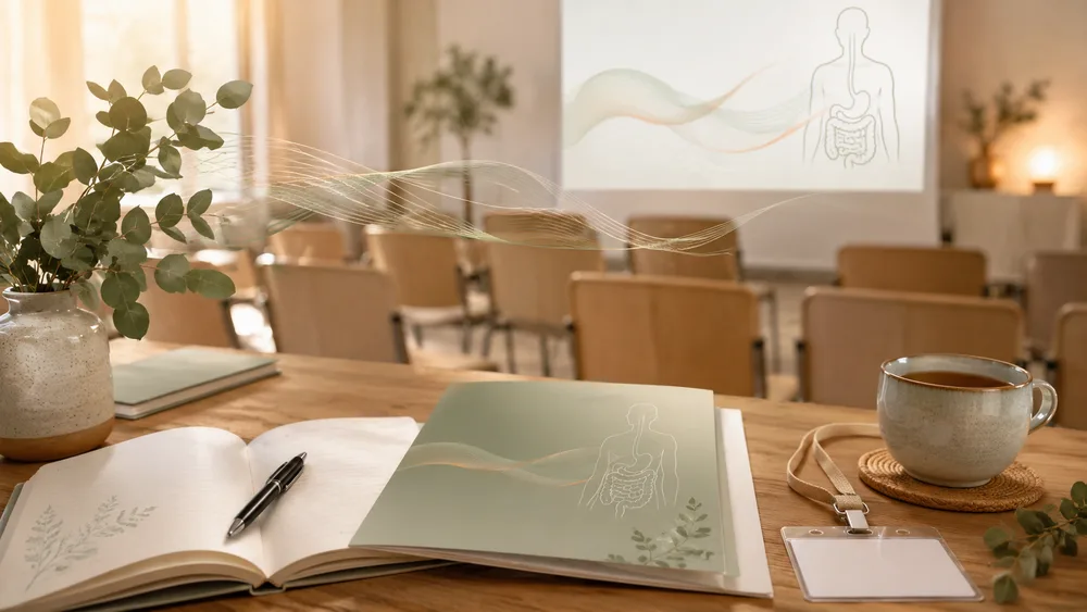 Heller Seminarraum mit Schreibunterlagen und Sitzplätzen für eine Weiterbildung